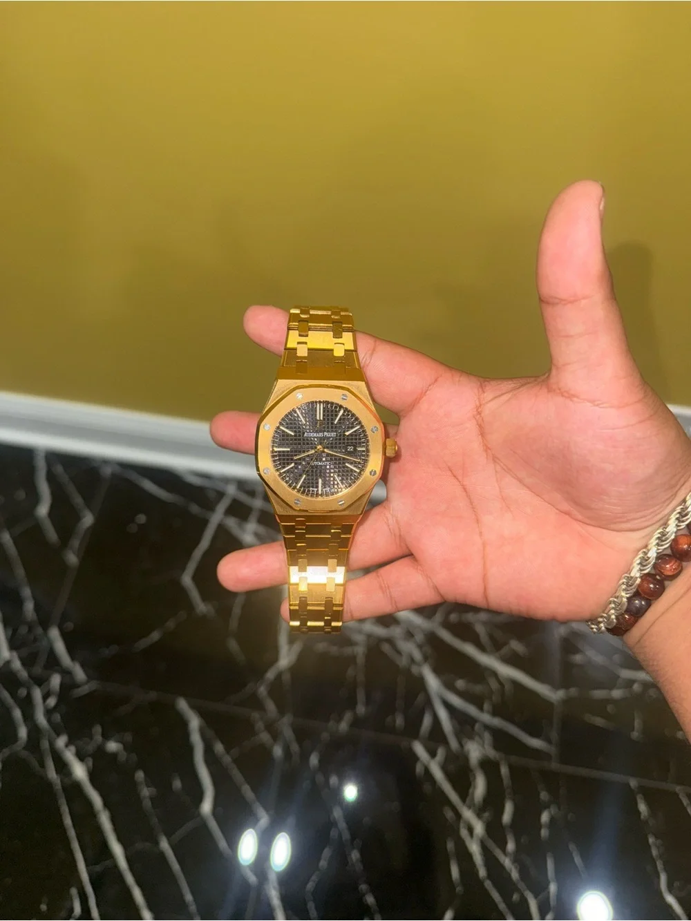 Gold Men's Stainless Steel Bracelet Watch - Black Dial